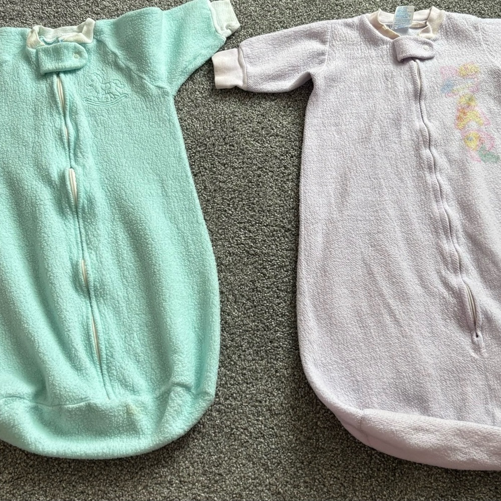 Vintage Carter's Green and Pink Sleep Sacks Cozy Pajamas
